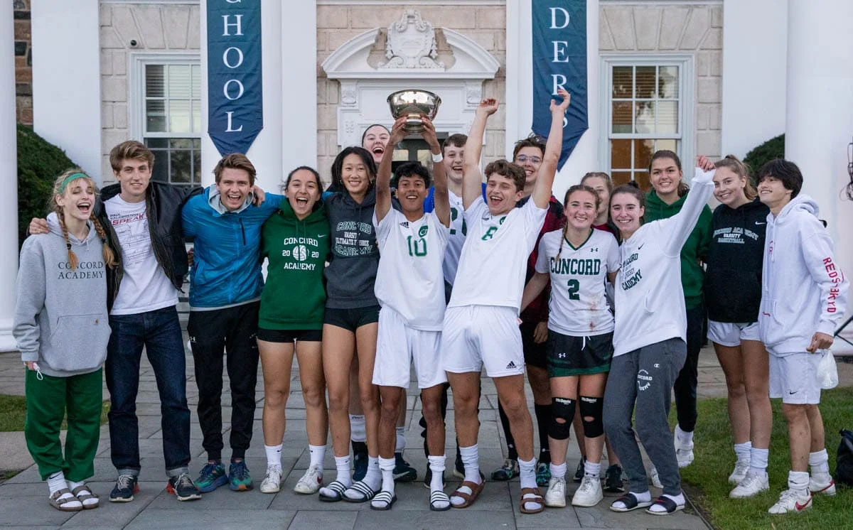 10/23/21 – Chandler Bowl for Changing Lives, Pingree School – The award ceremony after CA’s “5-peat” victory at Pingree on Saturday during the Chandler Bowl for Changing Lives at the Pingree School on Oct. 23, 2021. (Photo by Nicholas Pfosi) Concord Academy defeated Pingree overall, with the tie winning game being delivered by the Boys Varsity Soccer team after a 1-0 game.