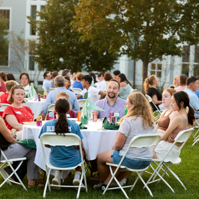 Wednesday evening during the CARE Family dinner for CARE students and CARE families on the Quad on September 6, 2023. (Photo by Jared Charney)