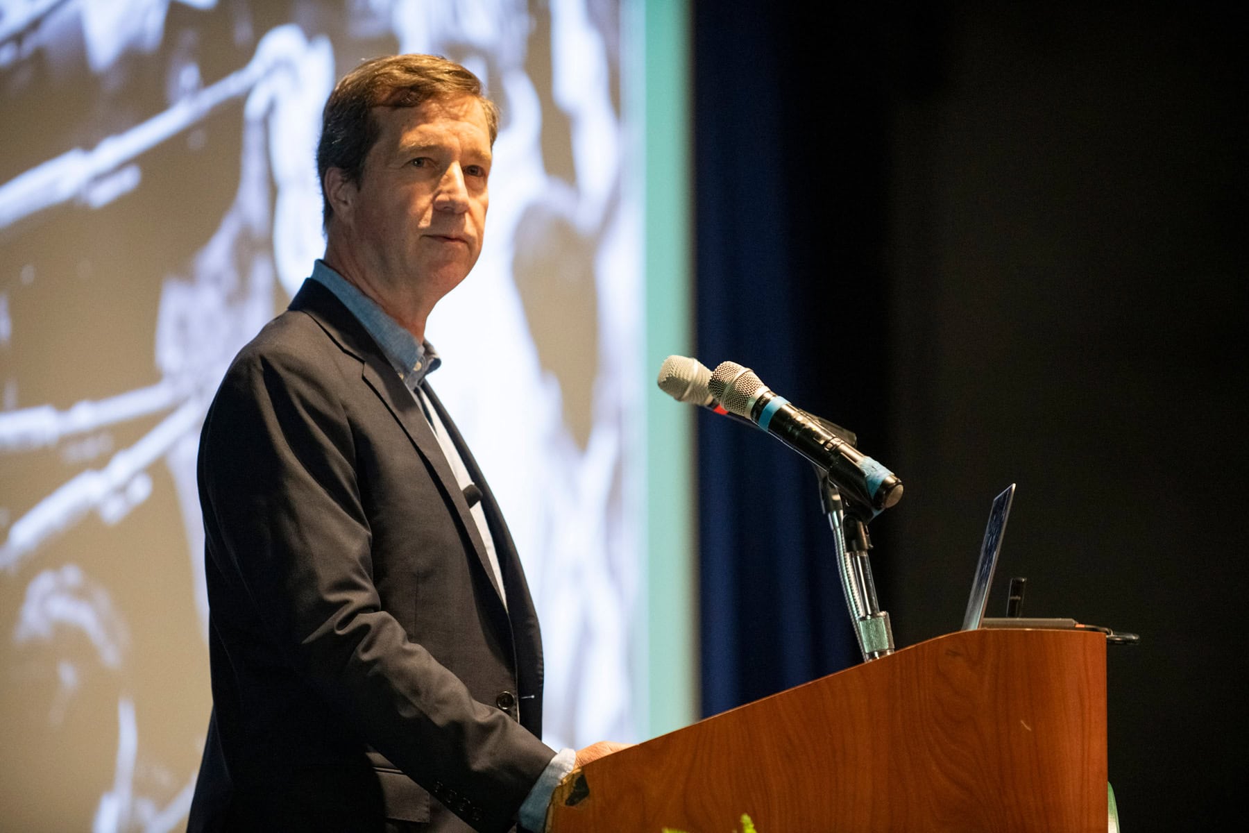 Rich Read ’75 speaks during the Joan Shaw Herman Award Assembly on the afternoon of Friday, May 10, 2024.