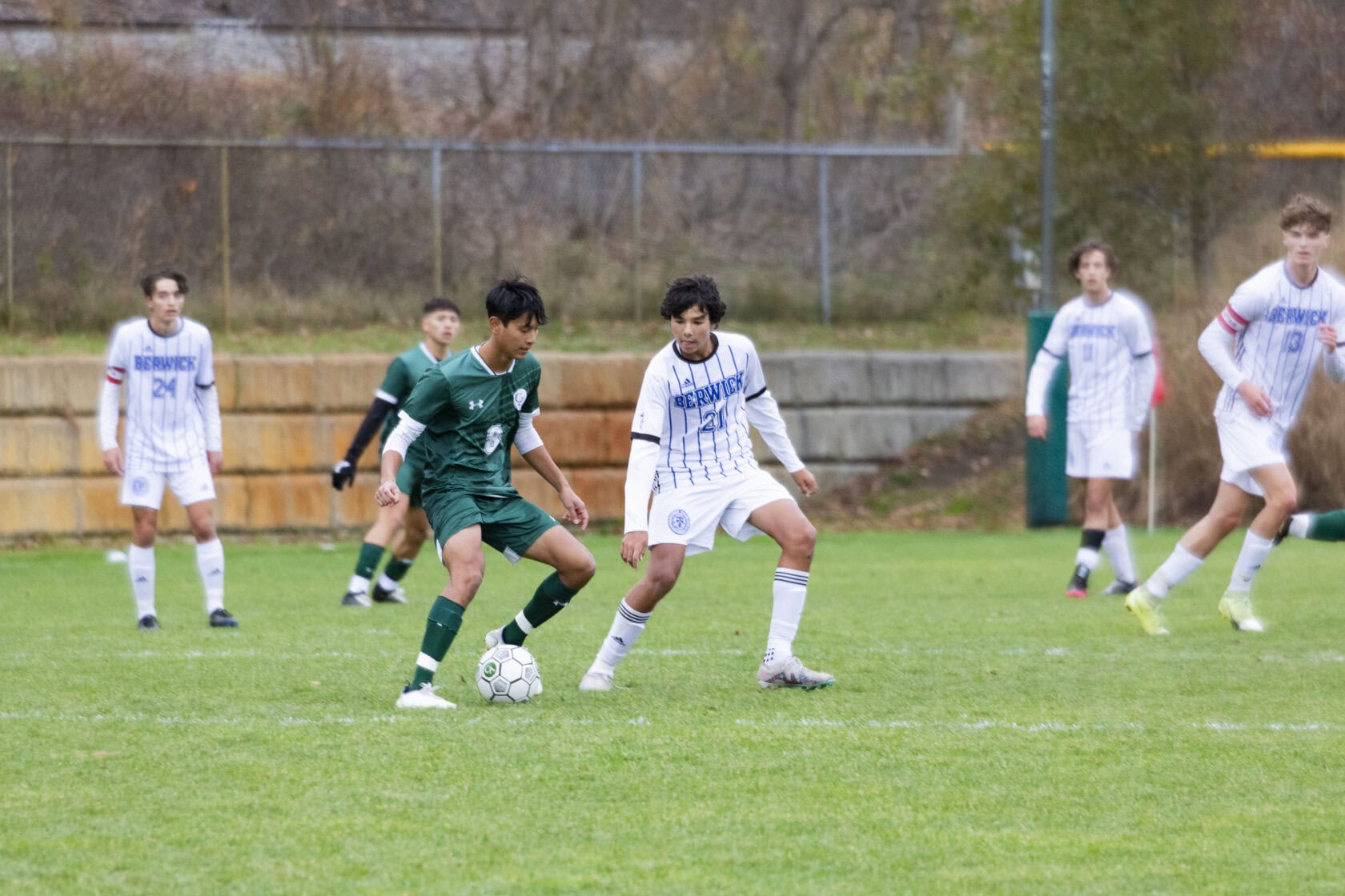 Boys Varsity Soccer plays Berwick Academy on Friday on the Moriarty Athletics Campus on November 10, 2023.